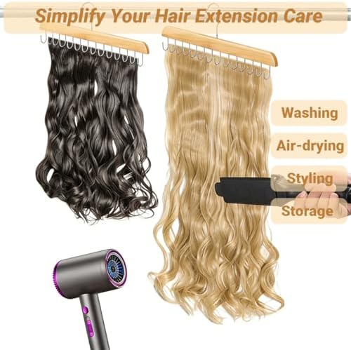 Foldable Hair Extension Hanger Braiding Rack, Rotating Wood Holder, Multi-Hook for Storing Washing Coloring - Image 4