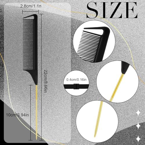 Patelai 30 Pcs Rat Tail Steel Combs Fine Tooth Bulk,Black, Gold - Image 2
