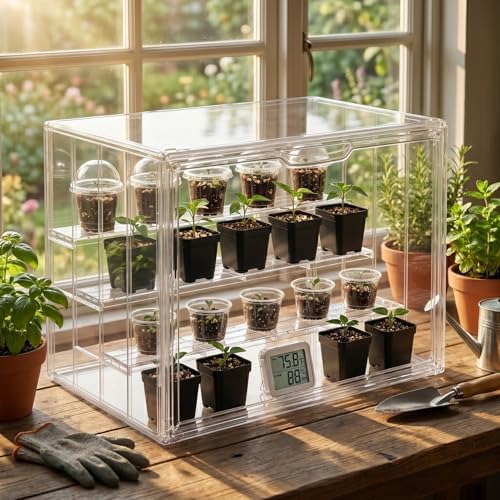 Klmnop Clear Mini Tabletop Greenhouse, Portable Small Indoor Greenhouse with Magnetic Waterproof Door for Seed Starting, Plant Warmth & Home Display, 14.2 x 8.7 x 10.6 Inch - Image 5
