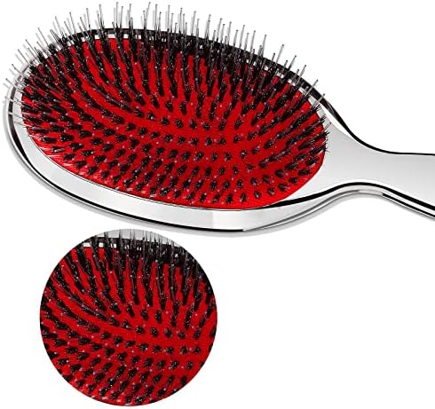 Sibba Anti-static Hair Brush Paddle Massage Hair Extension Brush Professional Detangle Natural Bristle Cushion Nylon Brush Comb for Long Thick Wavy Hair (Silver) - Image 5