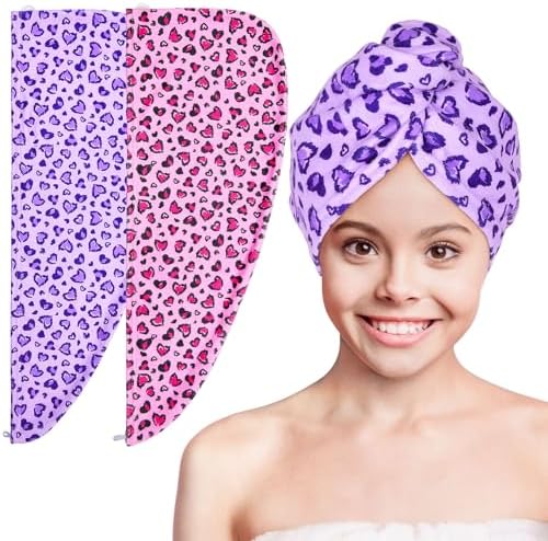 Basumee Microfiber Hair Towel Wrap for Kids Girls, Ultra Absorbent, 2 Pack by Basumee