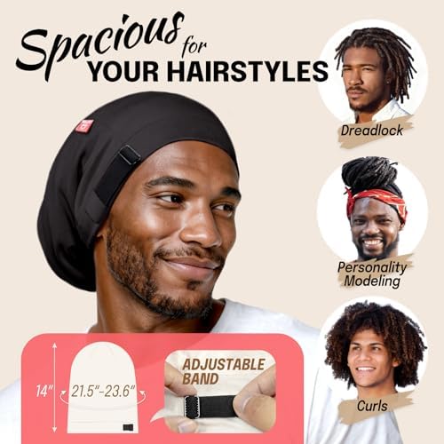 Large Satin Bonnet for Men Sleeping, Dreadlocks Loc Cap for Curly Wave Long - Image 2