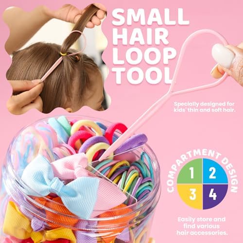 YGDZ Hair Accessories Set: 300 Elastic Rubber Bands, 150 Small Hair Ties for Toddlers and Kids, 100 Bands for Thin Hair, 20 Baby Hair Bows for Girls - Image 4