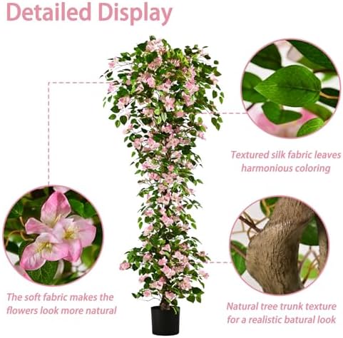 Artificial Bougainvillea Tree -6FT Faux Bougainvillea Tree with Realistic Flowers, Tall Fake Flower Tree for Indoor or Outdoor Decor, Silk Floral Plant for Living Room, Porch, Garden (Pink/White) - Image 4