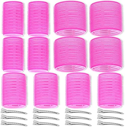 Self Grip Hair Rollers Curlers Set - 24 Pieces with 3 Sizes (4 Jumbo, 4 Large, 4 Medium) and 12 Clips for Volume on Long, Short, Thick, or Fine Hair by shynek