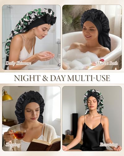 AWAYTR Long Satin Bonnet for Sleeping, Women Two-Tone Reversible Sleep Cap - Image 3