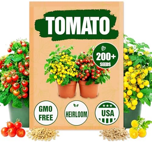 Dwarf Duo Tiny Tim Tomato Seeds - 100+ Red & 100+ Yellow Dwarf Tomato Variety, Cherry Tomato Seeds for Containers, Balcony, Patio, Pots, Indoor Outdoor Gardening, Heirloom, Non-GMO, Easy to Grow by WilyFox