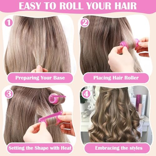 12 Piece Hair Roller Set with Clips, Self Grip Hair Rollers Hair Curler for Long Medium Short Hair, Random Color (2.5cm) - Image 6