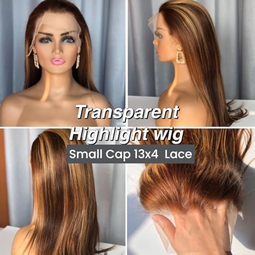 ALHER Small Cap Lace Front Wigs Human Hair 22 IN #4/27 Honey Blonde Highlight Straight 13X4 Lace Frontal Wig With Baby Hair 150% Density, Small Cap 21-21.5 Balayage Piano Colored Wig for Black Women - Image 3