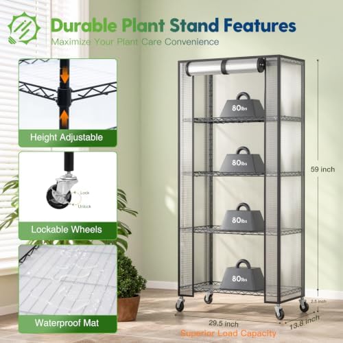 FREELICHT Indoor Greenhouse with Grow Light, 5-Tier 4×30W, 29.5x13.8x61.5IN - Image 6
