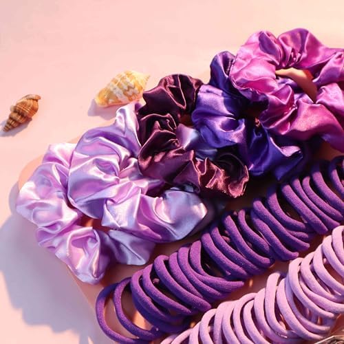 YANRONG Hair Accessories for Woman, 755PCS Set Seamless Ponytail Holders Variety Hair Scrunchies Hair Bands Scrunchy Hair Ties For Thick and Curly (Purple) - Image 4