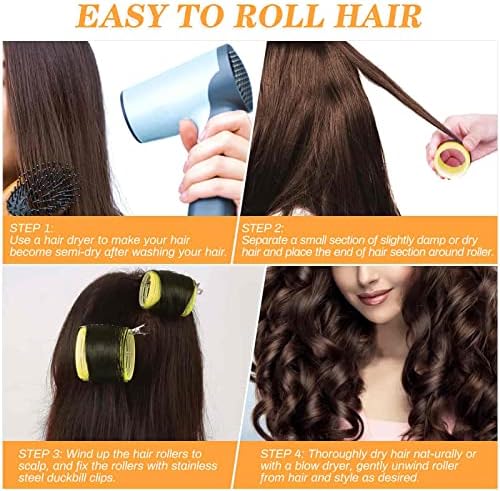 Self Grip Hair Rollers Curlers Set - 24 Pieces with 3 Sizes (4 Jumbo, 4 Large & 4 Medium) and 12 Clips for All Hair Types - Image 4