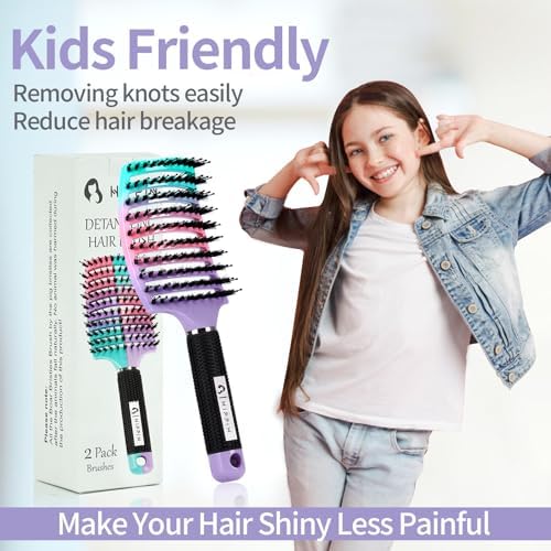 HIPPIH Boar Bristle Hair Brush Set of 2, Detangling Smoothing for Wet & Dry - Image 5