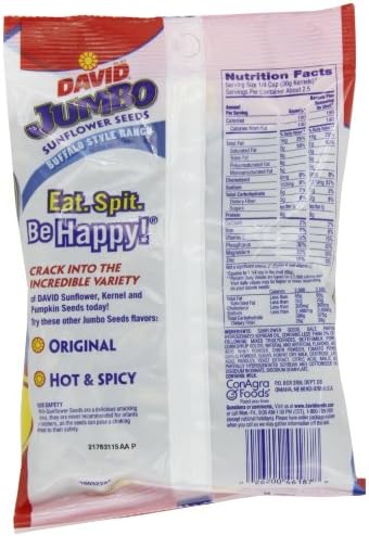 David Jumbo Roasted Salted Sunflower Seeds, Buffalo Ranch Flavor, 5.25oz Bags (Pack of 10) - Image 2