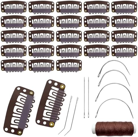 MUIIGOOD 25Pcs Hairpieces Snap Clips U Shape Wig Clips for Hair Extensions Making Wig Accessories Set Tools (Brown) by MUIIGOOD