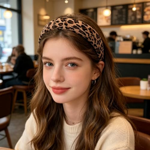 7 Pcs Headbands for Women Girls, Non Slip Cute Pearl Floral Padded Vintage Wide Fashion Multi-style Headbands for Girls (Leopard A) - Image 5