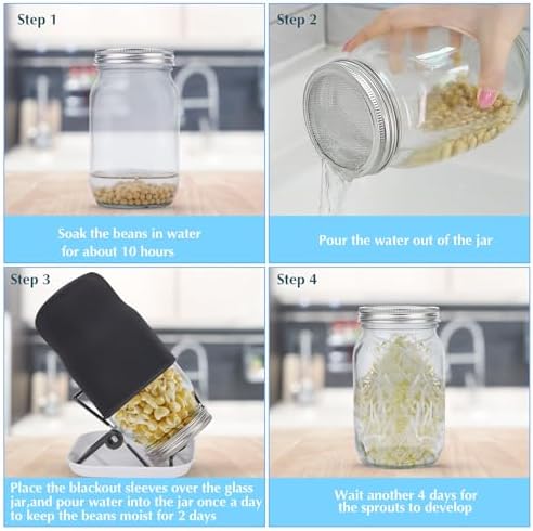 2Pack Sprouting Kit,1000ml Sprouting Jar with Mesh Lids and Stands, Microgreens Sprouts Growing Kit, Broccoli Sprouts Growing Kit Jars with Screen Lids,Blackout Sleeves, Tray - Image 5
