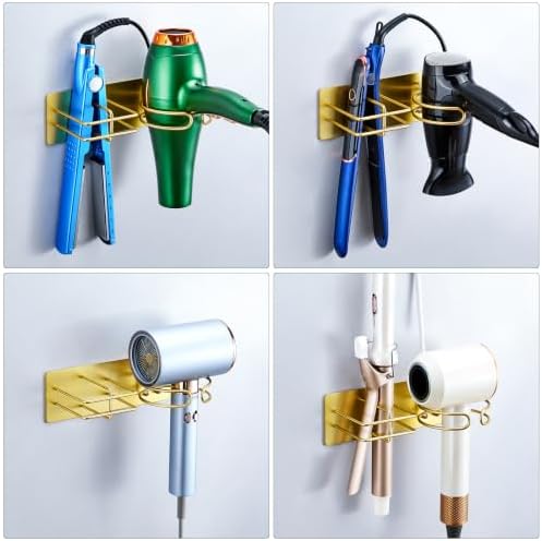 Hair Dryer and Straightener Holder Wall Mounted, Self Adhesive Blow Dryer and Flat Iron Storage Hair Tool Organizer for Bathroom Vanity (Gold) - Image 5