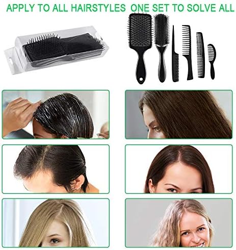 SIQUK 6 Pieces Hair Brush Comb Set Paddle Brush Detangle Hair Brush and Black Combs for Men and Women Wet, Dry, Curly and Straight Hair - Image 5