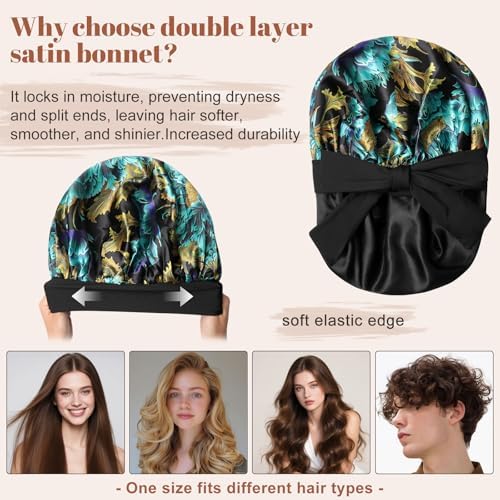 CHLINS Double Layer Satin Bonnet for Sleeping, Hair Bonnet for Curly Hair - Image 3