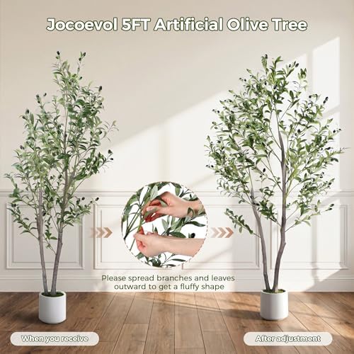Artificial Olive Tree Indoor 5FT, 59" Tall Faux Olive Tree w/White Planter - Image 5