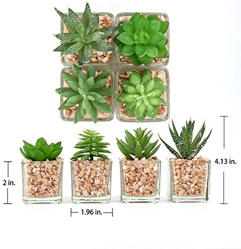 Briful Mini Fake Plants 4 Packs Succuletns Artificial Potted Plants in Cube Glass Vase Faux Succulents for Bathroom Living Room Kitchen Shelf Table Decor - Image 2