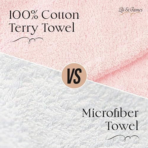 Lili&James 100% Cotton Hair Towel Wrap for Women/Kids | Quick Dry, Soft & Absorbent 420-GSM Hair Wrap Towels with Double Button | Anti Frizz, Non Microfiber Hair Turbans for Curly, Long Hair (Pink) - Image 4