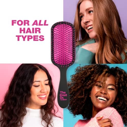 The Knot Dr. hair brush by Conair - Detangling hair brush - Removes Knots and Tangles in wet or dry hair- Black Neon w/Travel Case - Pink - Image 5