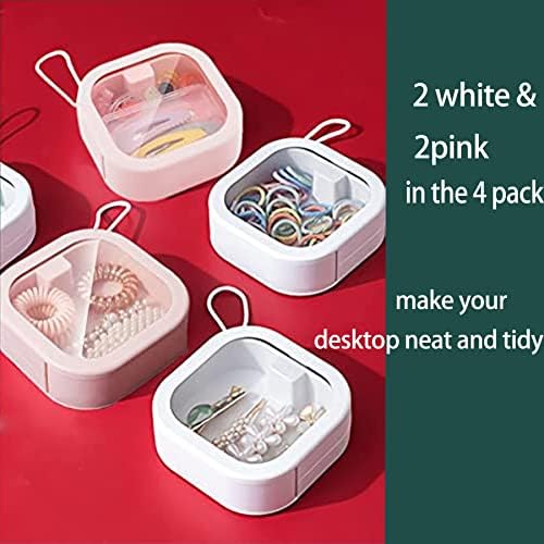 Hair Tie Organizer,4 Pack Stackable Travel Box,White - Image 4