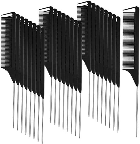 Patelai 30 Pcs Rat Tail Steel Combs Fine Tooth Bulk,Black, Silver by Patelai