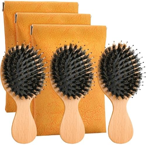 Mini Hair Brush, Travel Small Boar Bristle Hair Brush for Women Gift by Ancable
