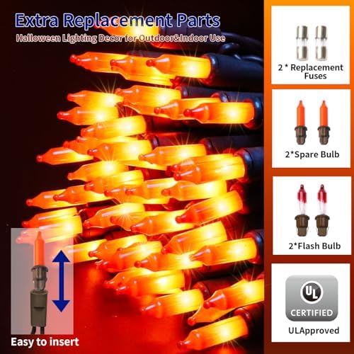 Ultra-Bright Connects End to End Orange Christmas Mini Lights 300L 63.8Ft(2Sets-Each 150L)UL Listed Incandescent Bulb String Light for Indoor Outdoor Halloween Home Garden Party Tree Decor - Image 2