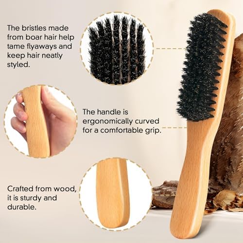 Boar Bristle Slick Back Hair Brush for Smooth Flyaways, Frizz, Sleek Ponytail, Buns and Edge Baby Hair, Teasing | Hair Comb, Edge Brush, Teasing Brush Styling Accessories for Girls, Kids, Women & Men - Image 2