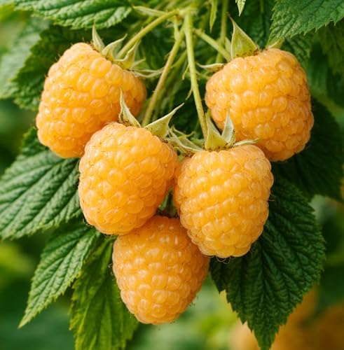 2 Golden Raspberry Plants – Live Fruit Bush (Rubus Idaeus) – Sweet Yellow Heirloom Raspberries – High Yield Berry Plant for Outdoor Gardens - Mild Honey Sweet Berries by CZGrain