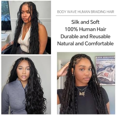 YWIGS Body Wave Human Braiding Hair for Boho Braids 50Grams NC 18inch - Image 4