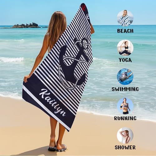 JML Personalized Beach Towel with Name, Custom Anchor Beach Towel, Customized Microfiber Pool Towel, Quick Dry & Absorbent Swim Towel for Adult,Anniversary, Birthday, Summer Holiday,Vacation - Image 6