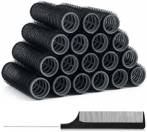 19PCS Self Grip Small Hair Rollers for Women Heatless Velcro Rollers for Hair Volume Set with Tail Comb for Medium Short Hair and Bangs DIY Curly Hairstyle(Black) by Unknown