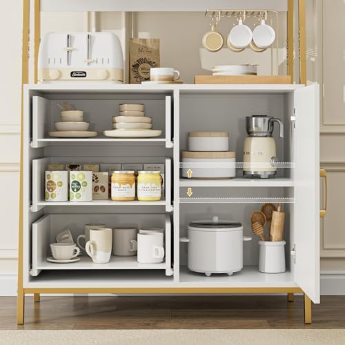HITHOS White Gold Bookshelf, 69" H Ladder Book Shelf with Drawers & Shelves - Image 5