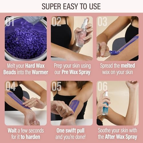 Tress Wellness Waxing Kit for Sensitive Skin – Safe for Face & Skin, Prep & Aftercare Spray, Easy to Use – At-Home Kit for Face, Bikini, Brazilian & Full Body - Digital Display, Dusty Pink Air - Image 4
