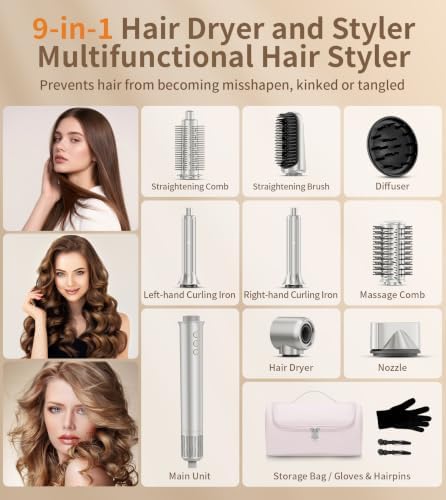 9-in-1 Hair Dryer Brush Kits, Curly Hair Dryer with Diffuser for Women - Image 6