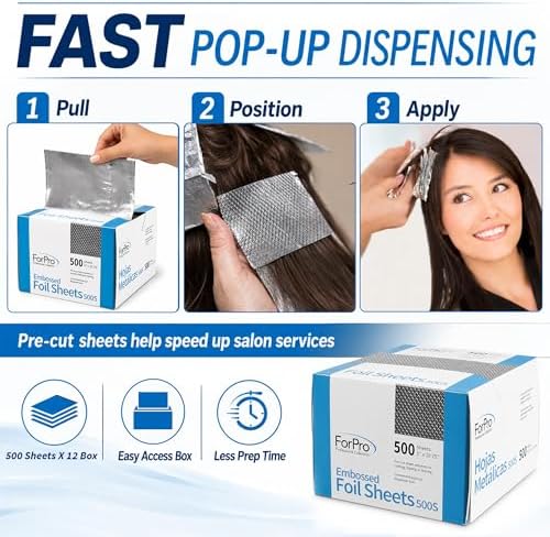 ForPro Professional Embossed Pop-Up Hair Foil Sheets for Salon Hair Color & Highlights, Pre-Cut Aluminum Foils, Non-Slip Embossed Texture, 5" W x 10.75" L, 500-Count - Image 5