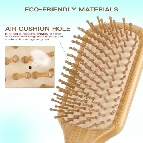 Bamboo Hair Brushes & Comb Set for Women,Men & Kid for Detangling - Image 2