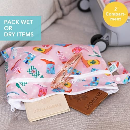 Bumkins Waterproof Wet Dry Clutch Bag for Baby, Travel, Swim Suit, Cloth Diapers, Pump Parts, Pool, Gym Clothes, Toiletry, Hook to Stroller, Pack for Daycare, Zip Bag, Packing Pouch, Cowgirl Boots - Image 2
