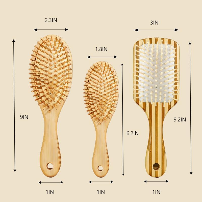 Women Men Natural Bamboo Hair Brush with Air Cushion, Scalp Massage Hairbrush with Hang Hole Bamboo Paddle for All Hair Types (Small) - Image 6