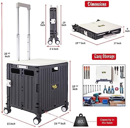 dbest Products Quik Cart Swing Lid Four Swivel Wheeled Rolling Crate Teacher Utility with seat Heavy Duty Collapsible Basket with Dual Telescopic Wagon Handle - Image 5