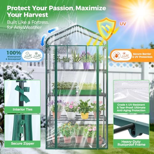 Ohuhu Mini Greenhouse for Outdoors Indoor - Clear PVC Cover 27 x 19 x 62'' - Image 4