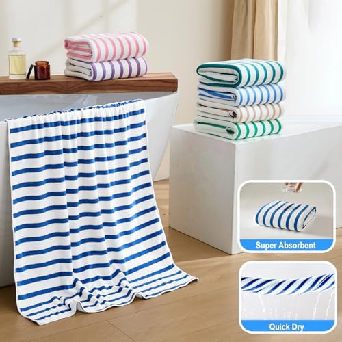 JML Microfiber Beach Towels, 4 Pack, 27" x 55", Cabana Stripe Dark Blue - Image 4