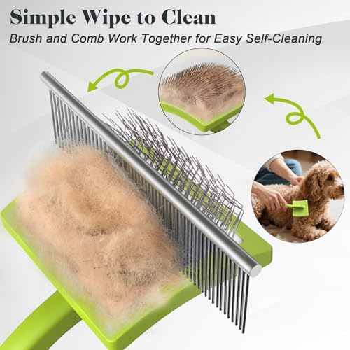 2PCS Slicker Brush for Dogs & Pet Comb,Professional Dog Grooming Brush (Goldendoodles,Poodles,Labradoodles) with Extra Long Pins to Effectively Remove Tangles, Knots and Mats (Green, Large) - Image 5