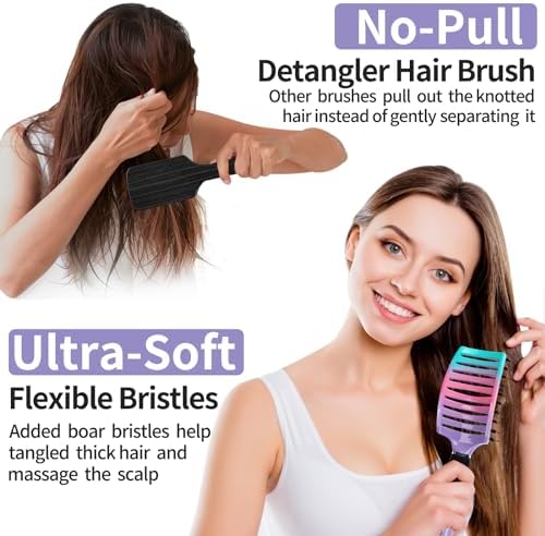 HIPPIH Boar Bristle Hair Brush Set of 2, Detangling Smoothing for Wet & Dry - Image 3