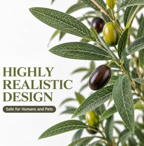 5FT Artificial Olive Tree Indoor Tall Faux with Planter & Basket Large Fake Olive Silk Trees Realistic Olive Plants with Branches and Fruits for Office Decor Home Living Room - Image 5